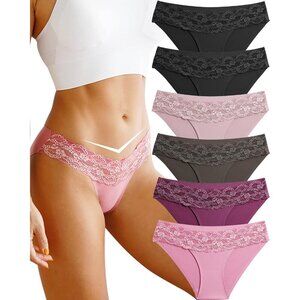 Women Seamless Lace Bikini Panties 6 Pack No Show High Cut Cheeky Underwear